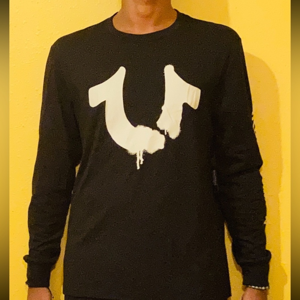(Retail $69) Mens True Religion Black Drip Longsleeve T-shirt (size L)